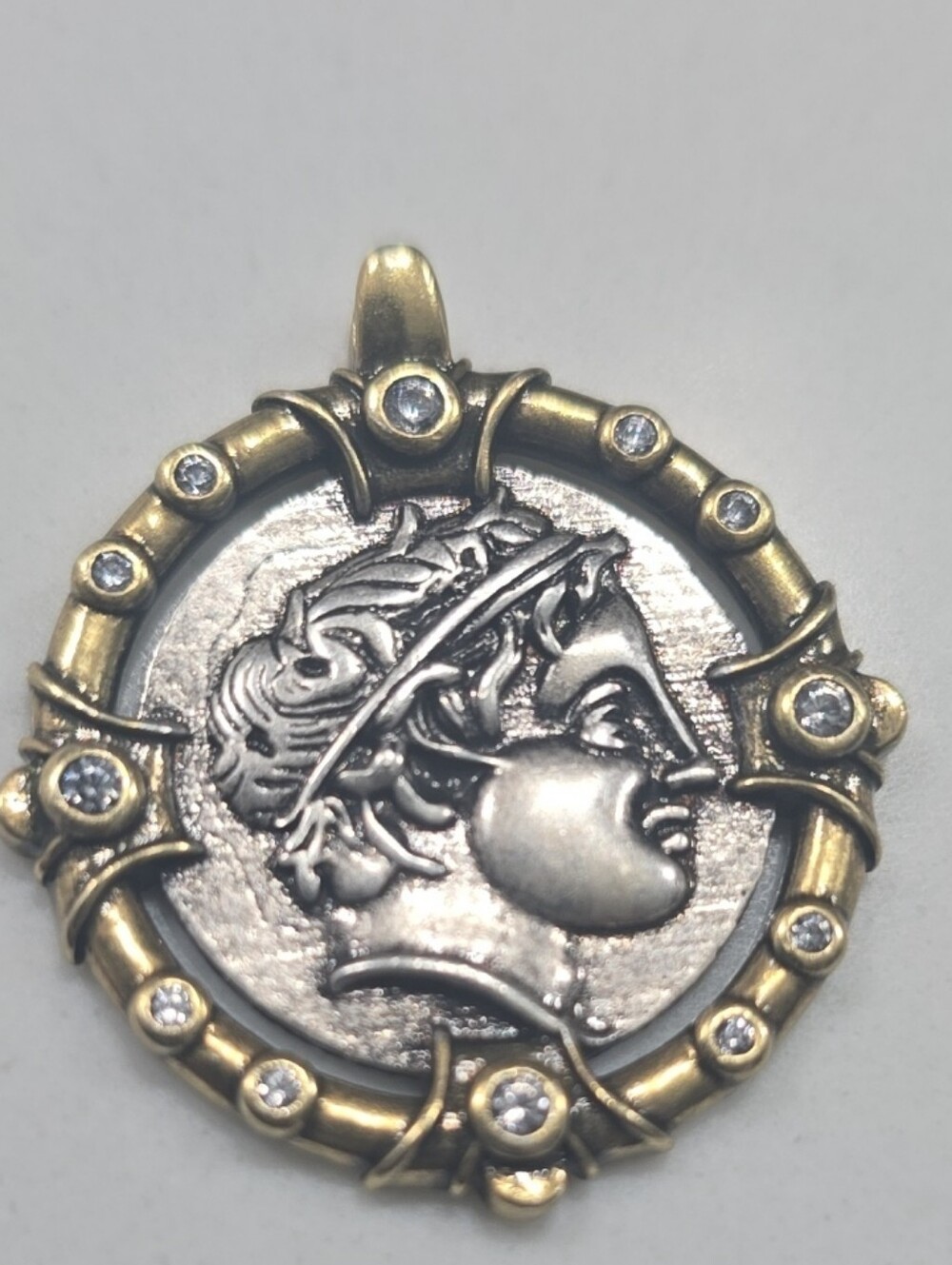 Two-Tone Roman Profile Medallion Pendant in Gold and Silver